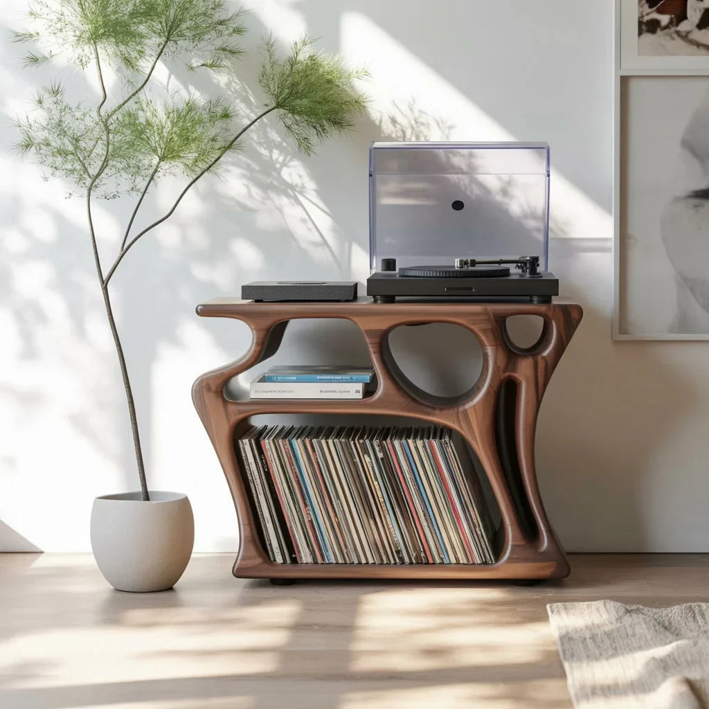 Sculptural Solid Wood Vinyl Record Cabinet