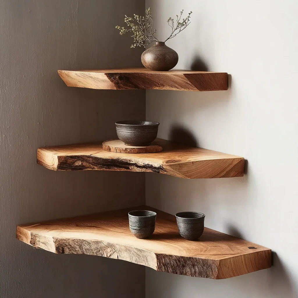Modern Artisanal Wood Corner Shelf
