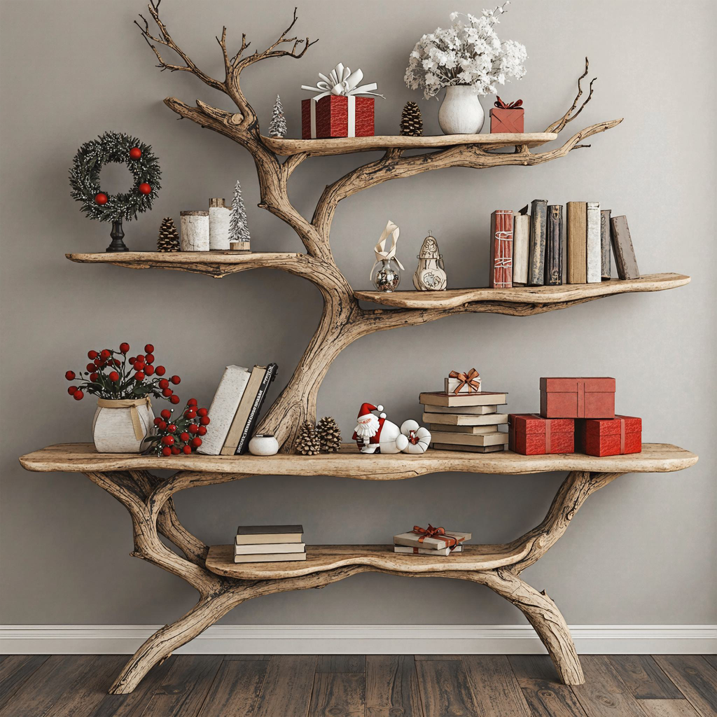 Custom Console Table With Driftwood Bookcase Tree Bookshelf