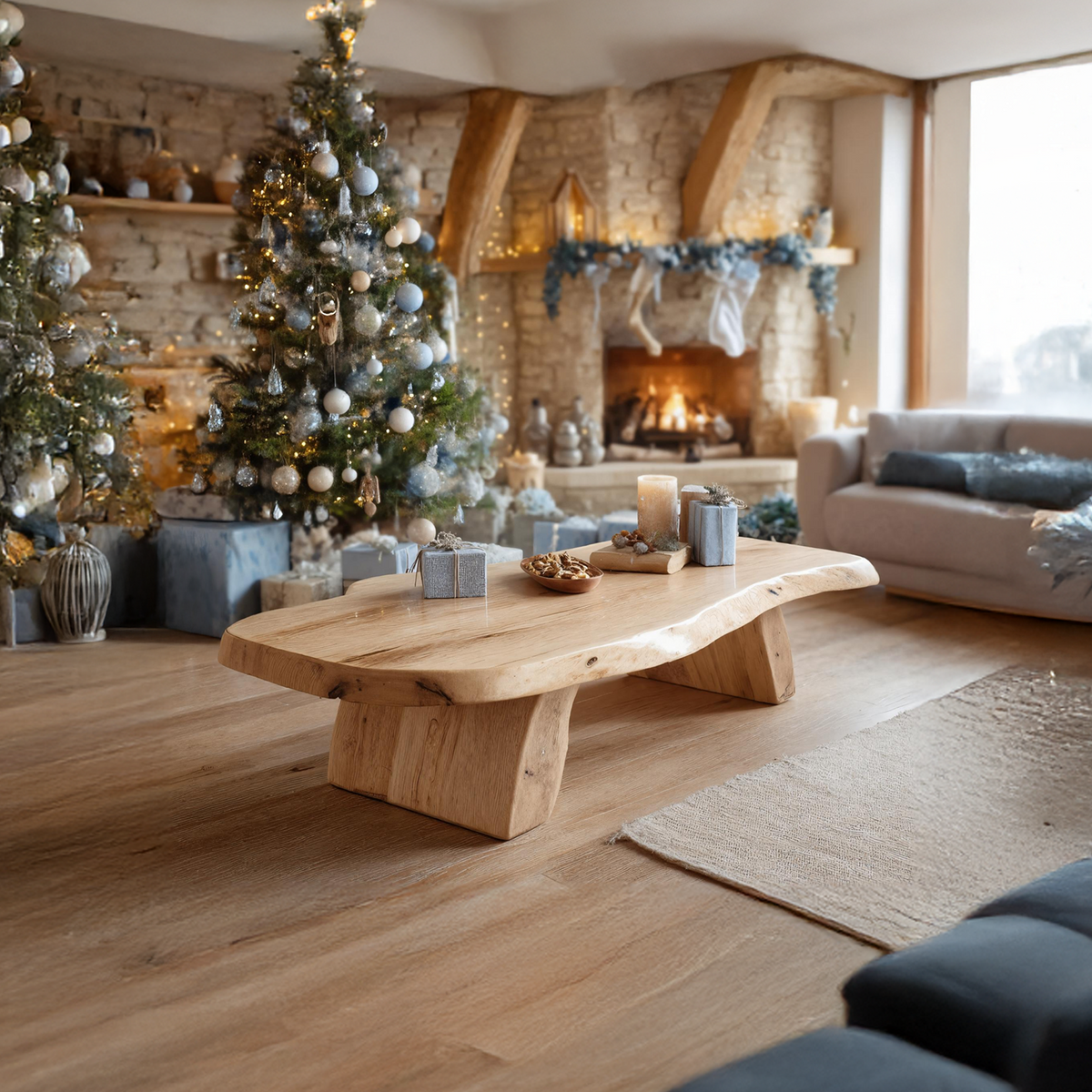 Handcrafted Modern Coffee Table Solid Wood For Christmas Living Room
