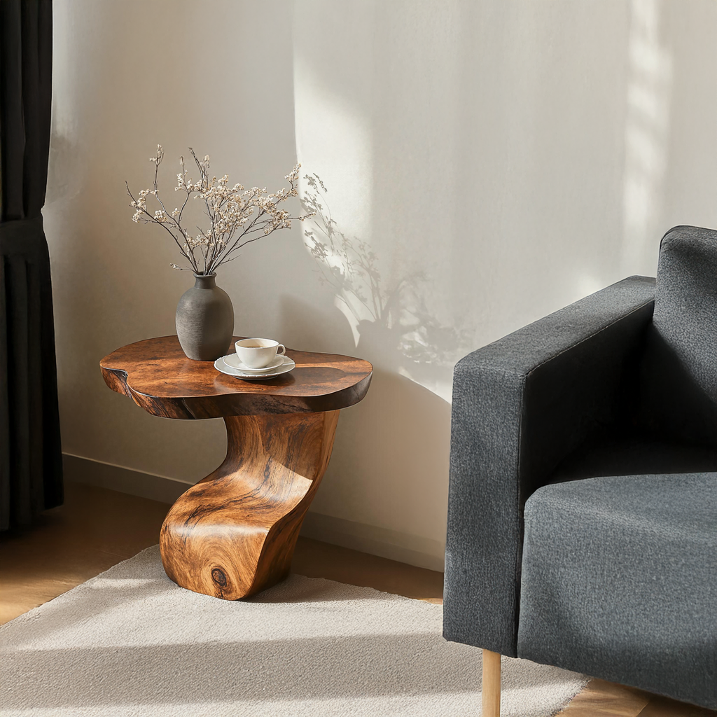 Wood End Table, Modern Round Side Table for Sofa and Bedside
