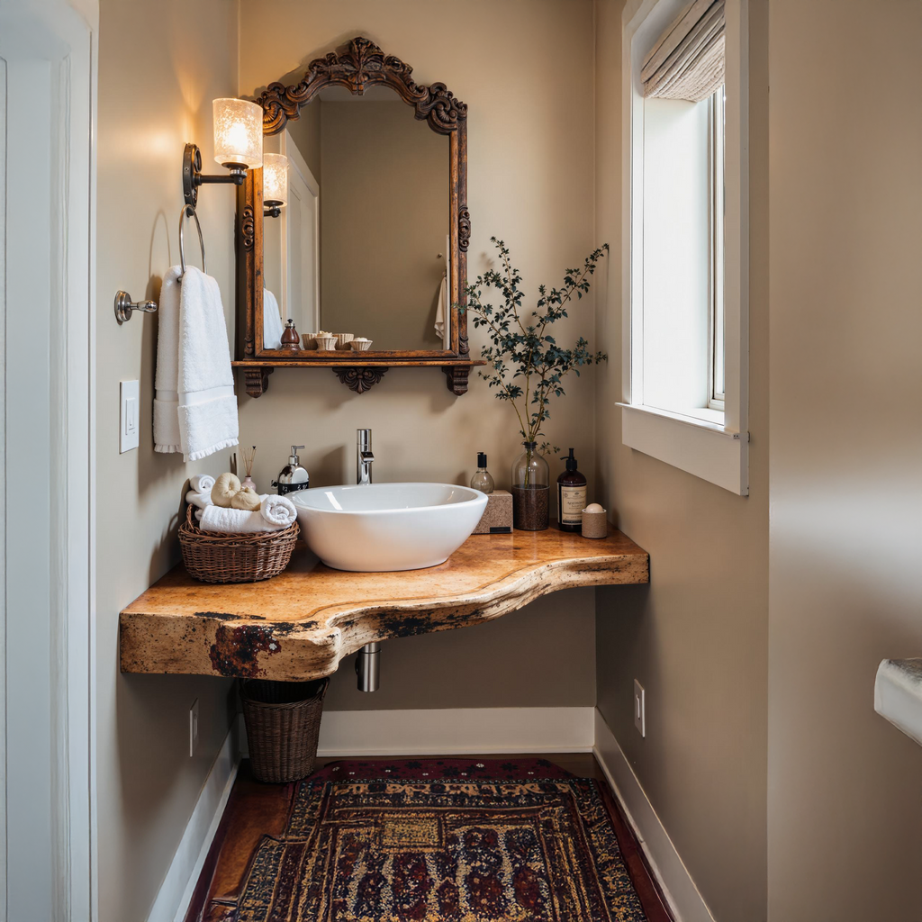 Floating Corner Shelf, Solid Wood Bathroom Wall Shelf for Sinks