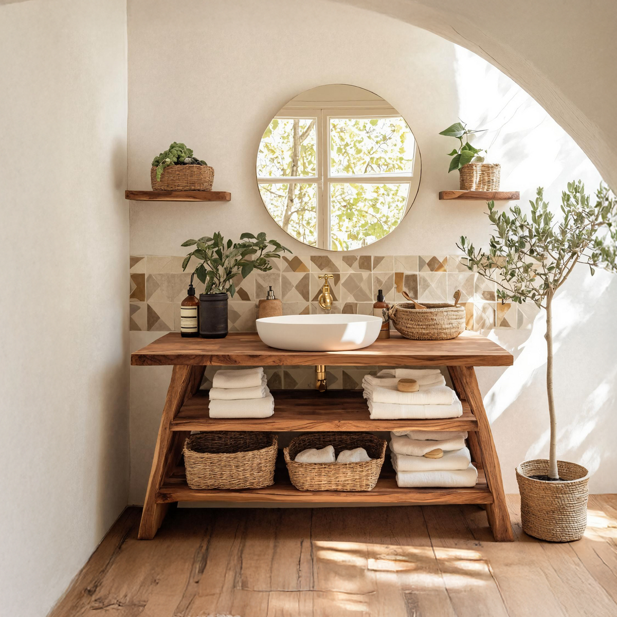 Farmhouse Bathroom Furniture With Wooden Vanity Design