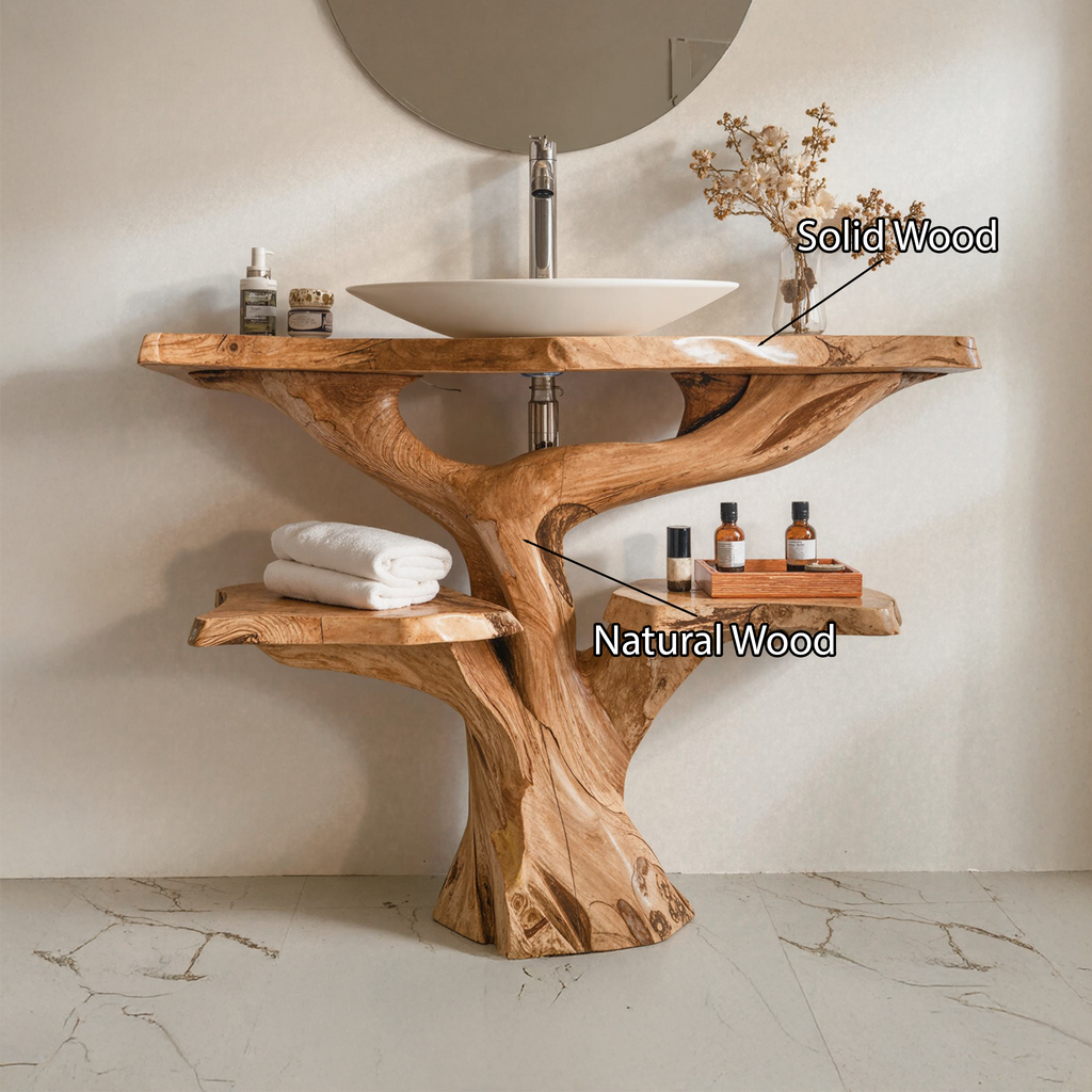 Floating Bathroom Vanity, Handcrafted Live Edge Wood Countertop