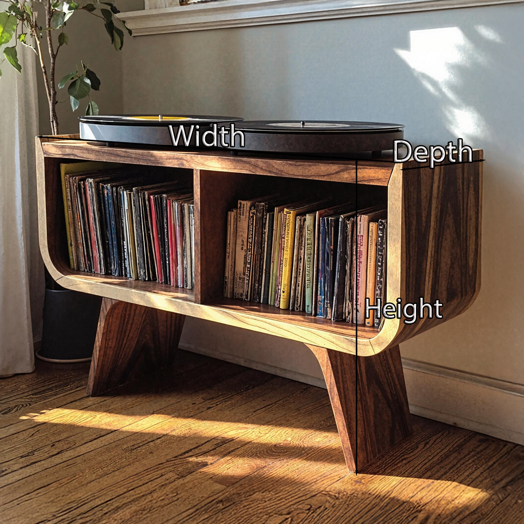 Record Player Stand, Minimalist Solid Wood Vinyl Console for Bedroom