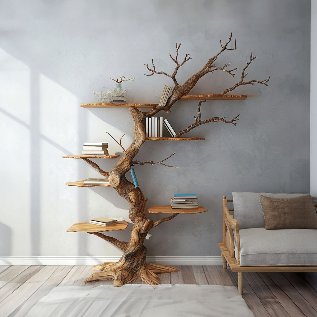Rustic Tree Branch Floating Shelves Nursery Bookshelf Live Edge Wood