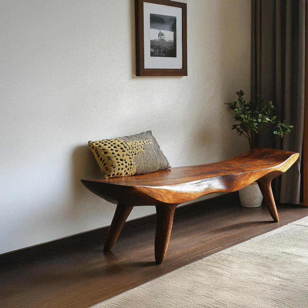 Modern Wood Bench, Slim Reclaimed Hardwood Hallway Seat