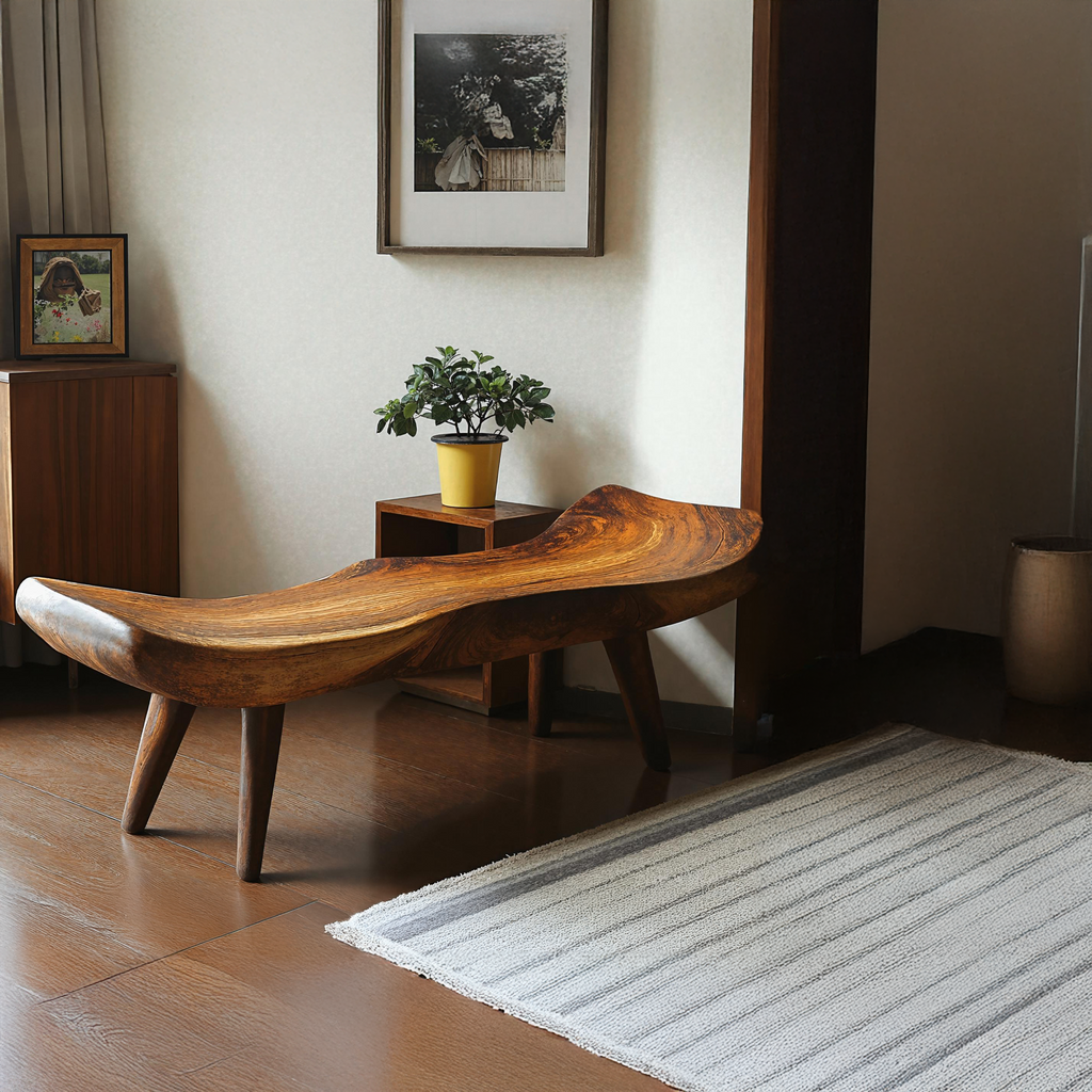 Rustic Entryway Bench, Reclaimed Tamarind Wood Seat
