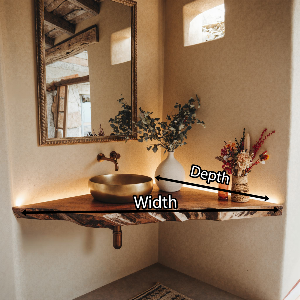 Handcrafted Corner Bathroom Wooden Shelf