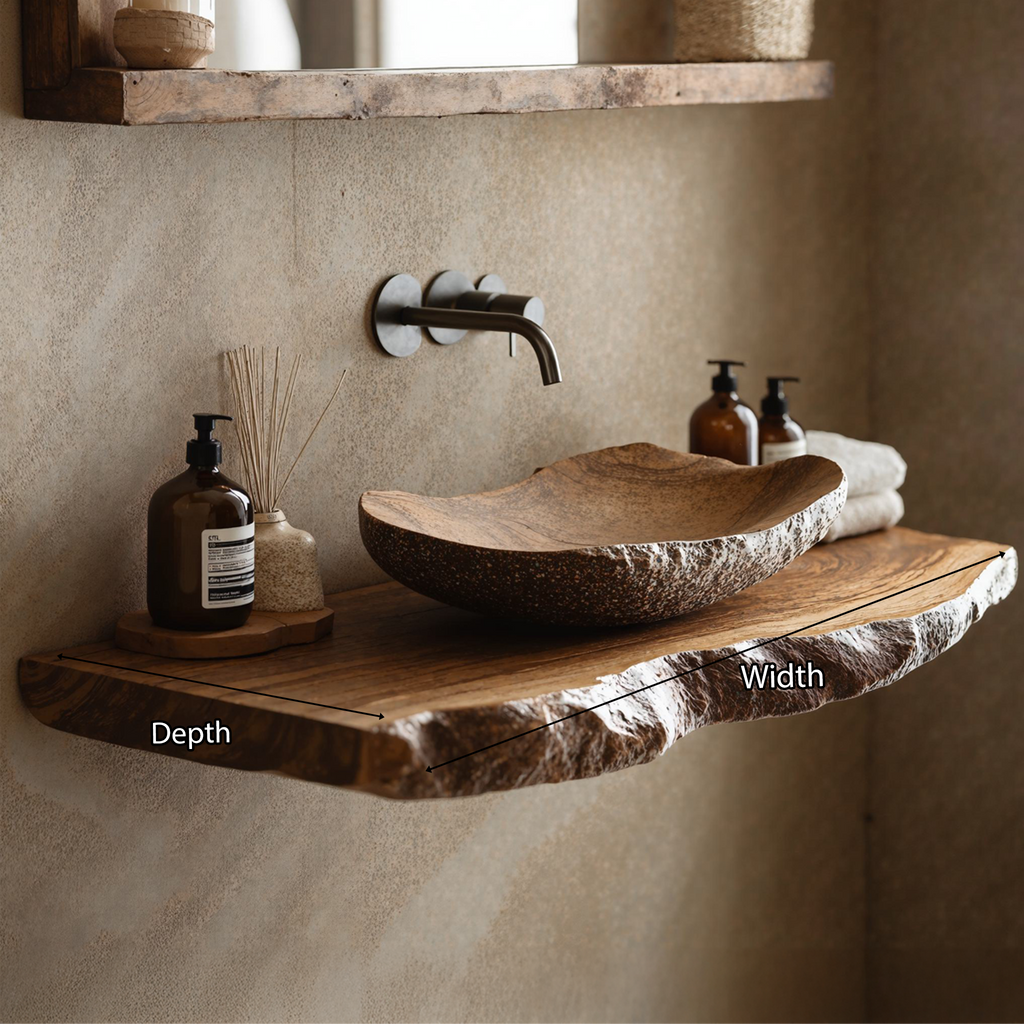 Live Edge Bathroom Vanity Shelf, Solid Wood Vessel Sink Countertop