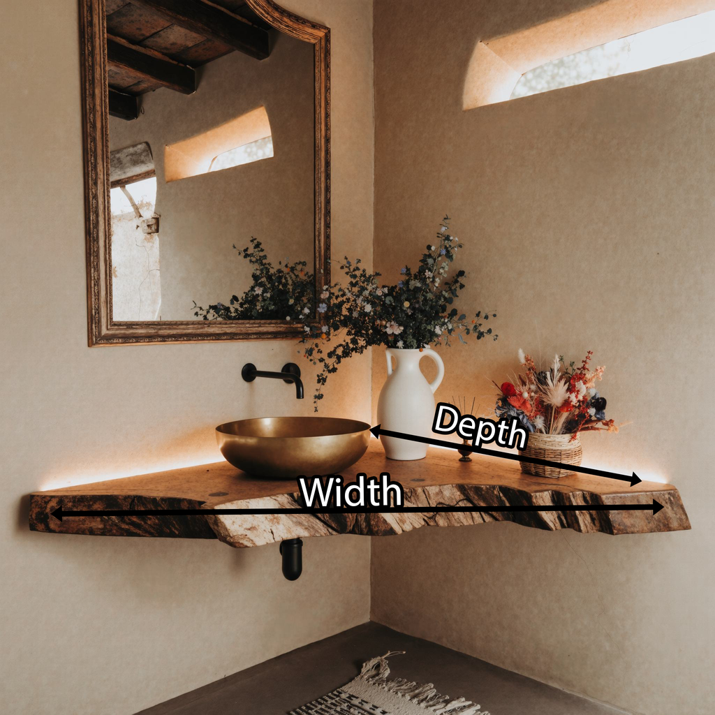 Floating Corner Bathroom Vanity Shelf Handmade Wood Sink Counter