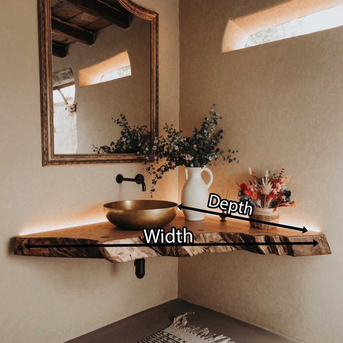 Floating Corner Bathroom Vanity Shelf Handmade Wood Sink Counter