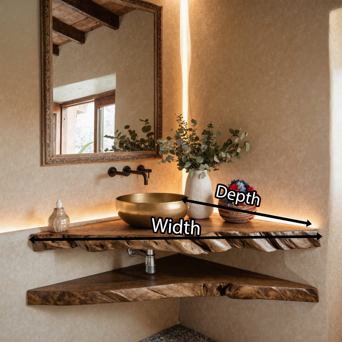 Handcrafted Bathroom Corner Vanity Shelf