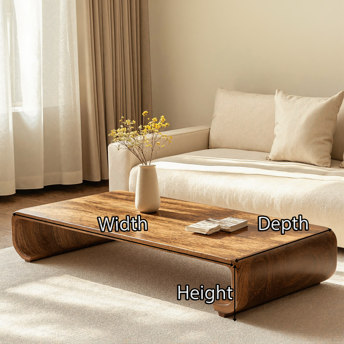 Minimalist Wood Coffee Table, Modern Low Table for Sitting Room