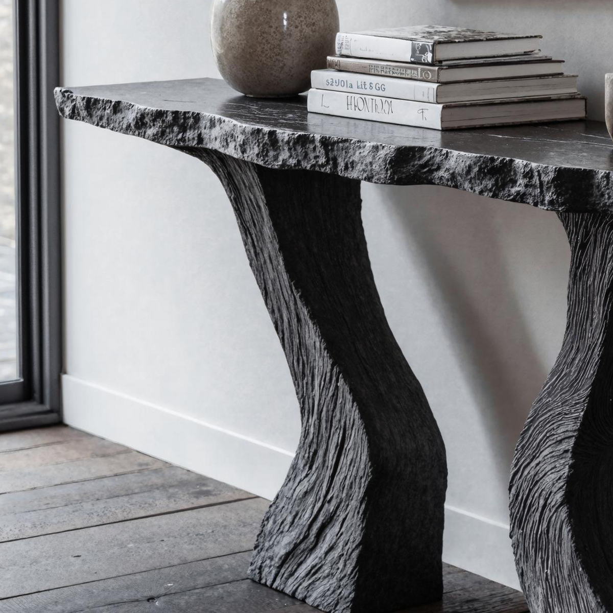 Handcrafted Black Wood Console Table For Entryways