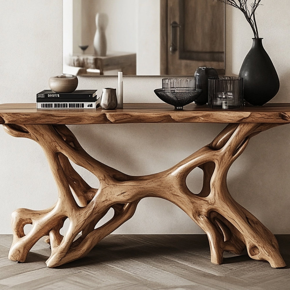 Handcrafted Console Table, Rustic Modern Solid Wood Sofa Table