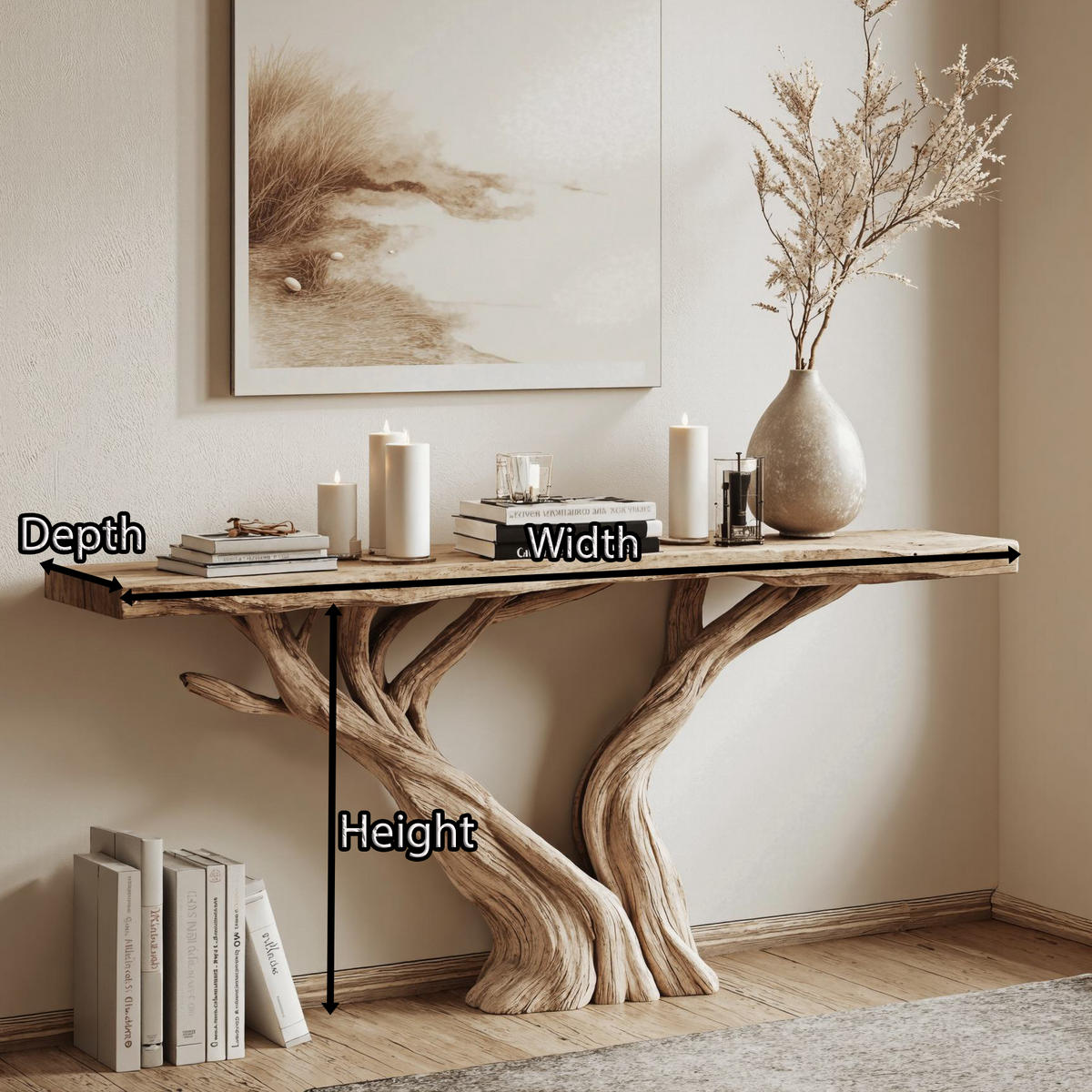 Live Edge Console Table, Handcrafted Rustic Wood Hallway Table