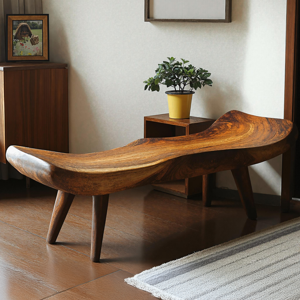 Rustic Entryway Bench, Reclaimed Tamarind Wood Seat