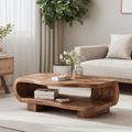 Farmhouse Coffee Table, Low Solid Wood Centerpiece in Warm Brown