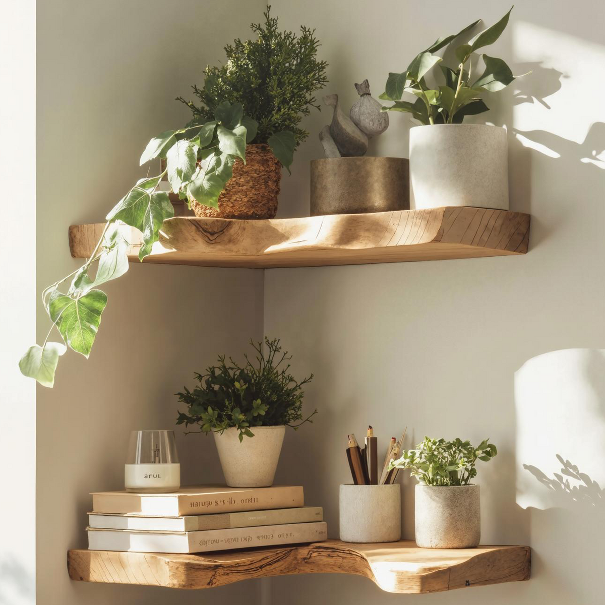 Farmhouse Live Edge Floating Corner Shelf Bedroom Decor