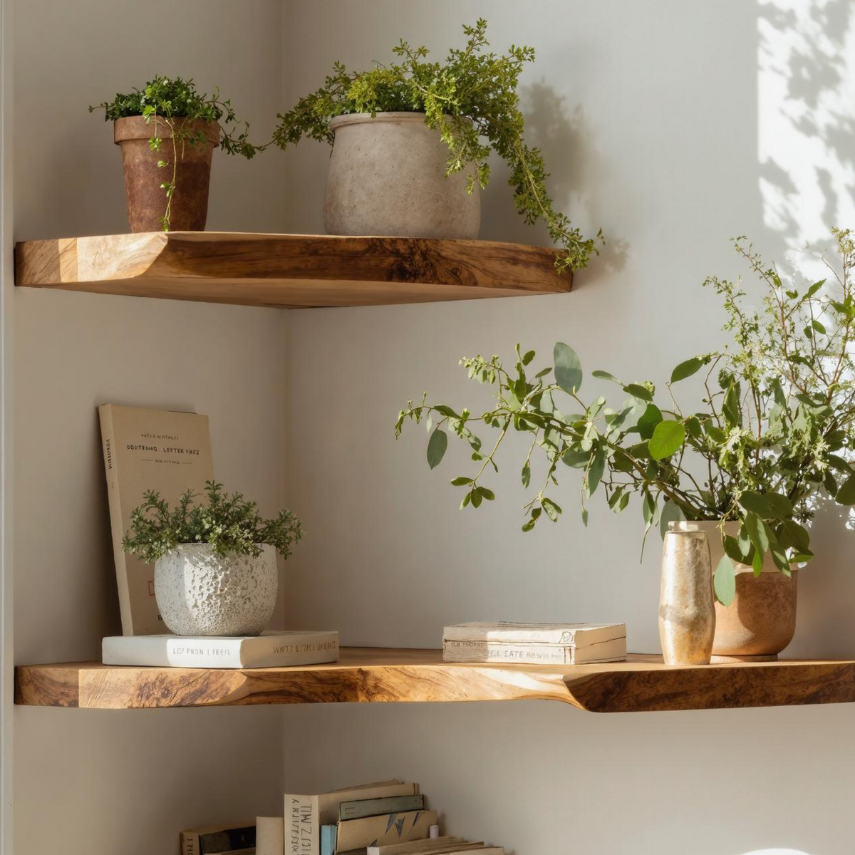 Handcrafted Corner Bookshelf Floating Wood Shelves Boho Rustic Decor