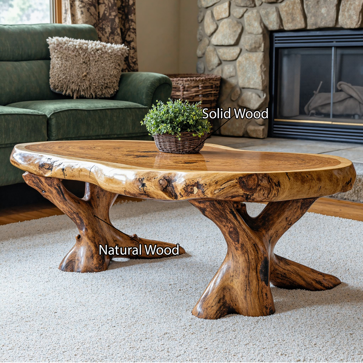 Wood Coffee Table for Living Room, Natural Grain Centerpiece Table