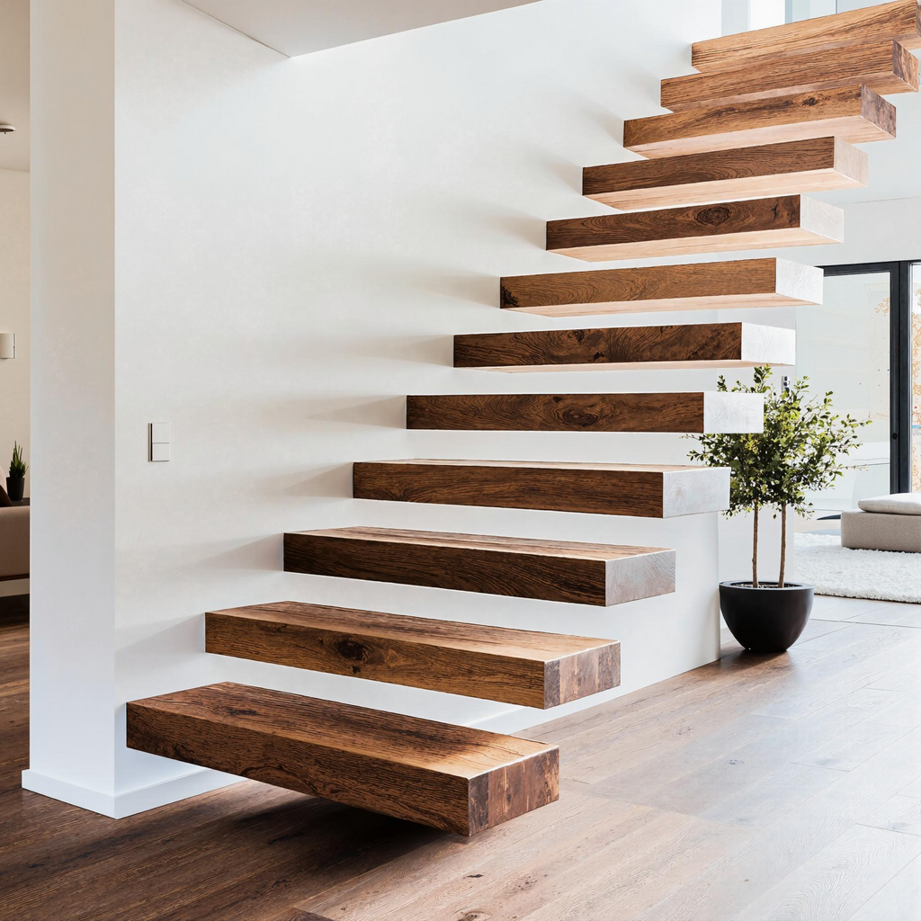 Farmhouse Solid Wood Stair Rustic Home Feature