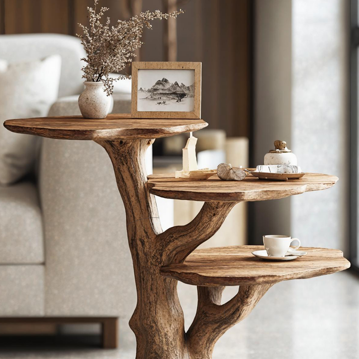 Handcrafted Solid Wood End Table Modern Living