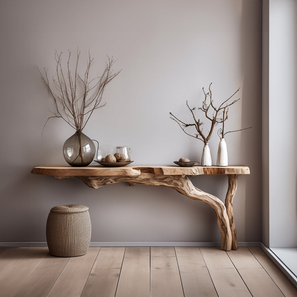Live Edge Floating Side Table, Rustic Wall-Mounted Wood Console