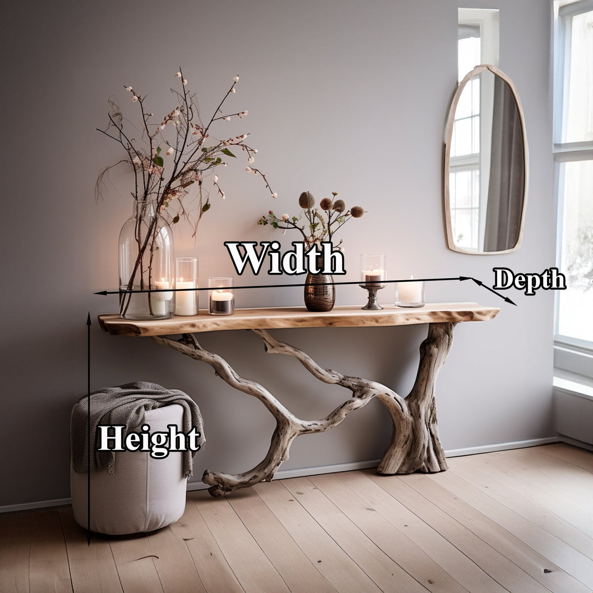 Live Edge Console Table, Floating Style Rustic Modern Side Table