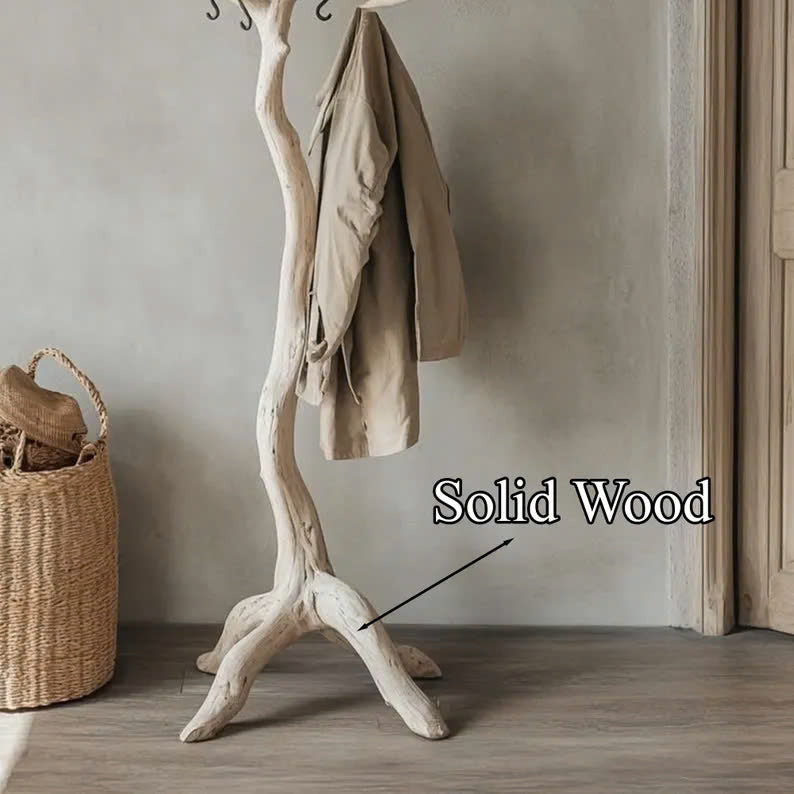 Tree Branch Coat Rack, Driftwood Solid Wood Clothes Rack with Hooks