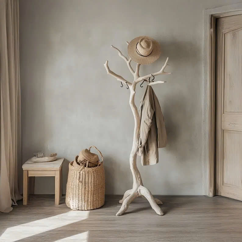 Tree Branch Coat Rack, Driftwood Solid Wood Clothes Rack with Hooks