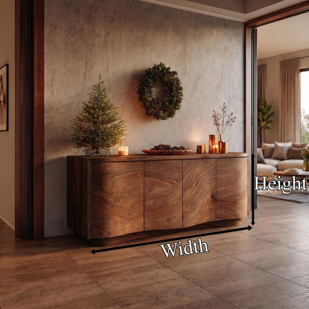 Sideboard Cabinet, Rustic Mid Century Solid Wood Storage Credenza
