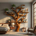 Corner Tree Branch Bookshelf, Wall Mounted Wood Bookcase