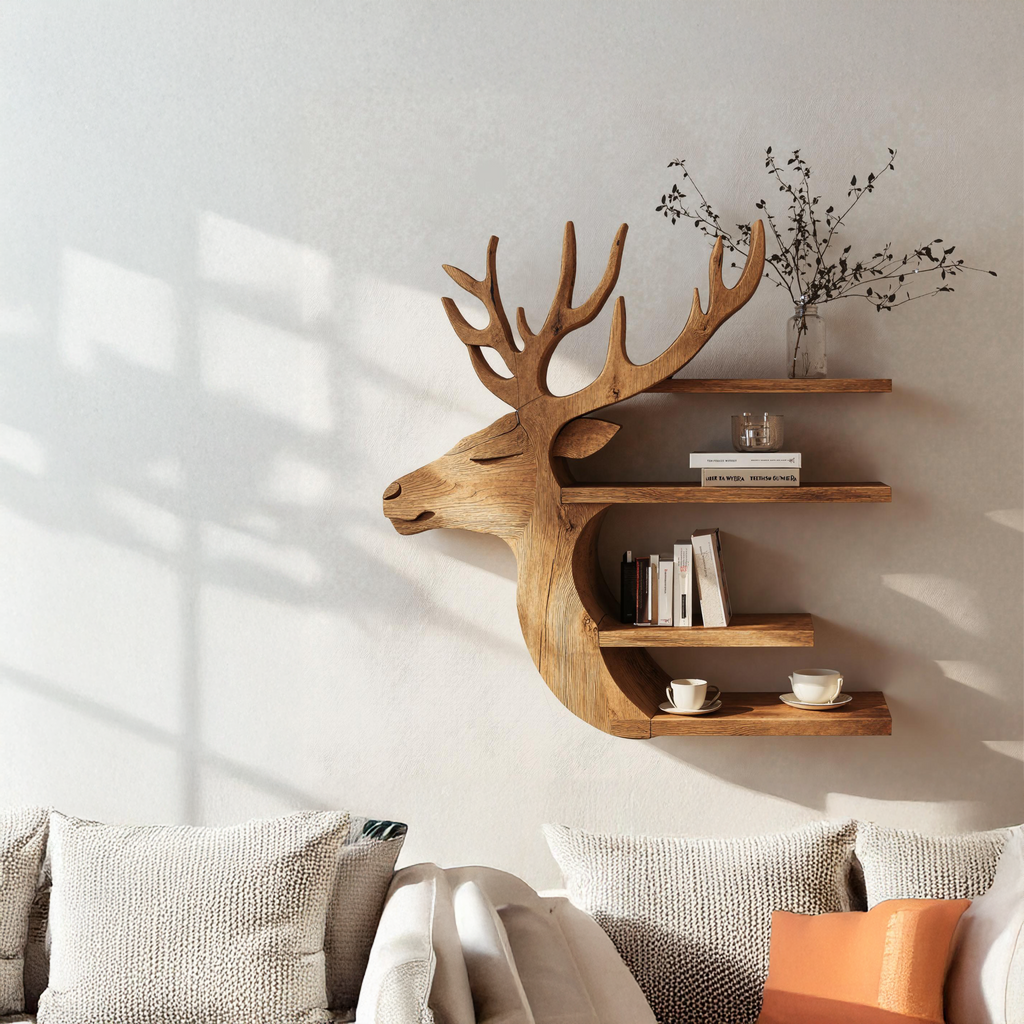Handcrafted Deer Wall Shelf For Boho Or Rustic Style Homes