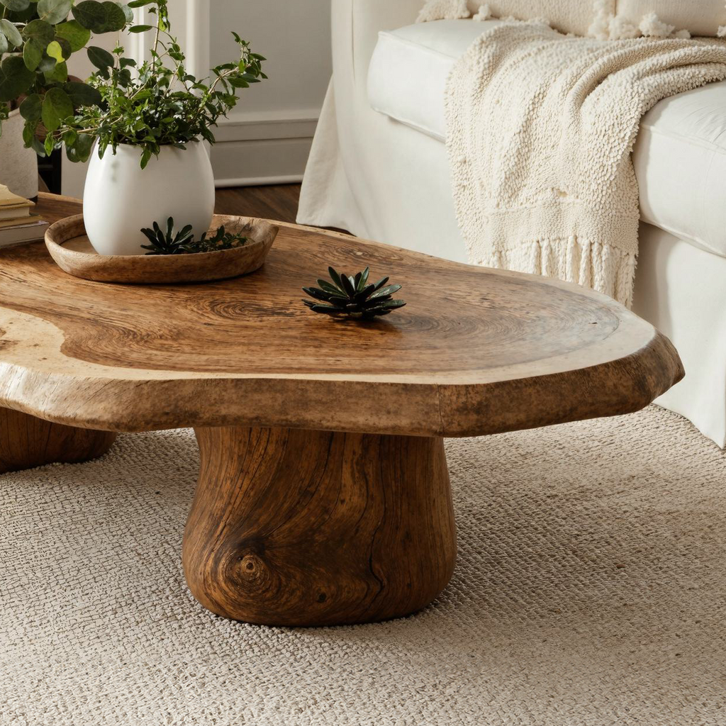Modern Wood Coffee Table, Solid Natural Wood Living Room Table