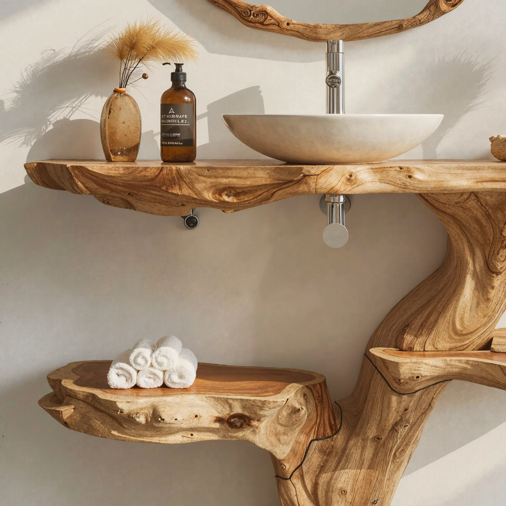 Live Edge Bathroom Vanity Handcrafted Floating Wood Vanity Shelf