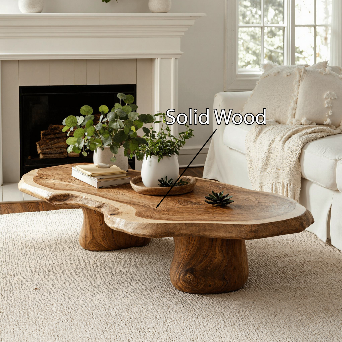 Modern Wood Coffee Table, Solid Natural Wood Living Room Table