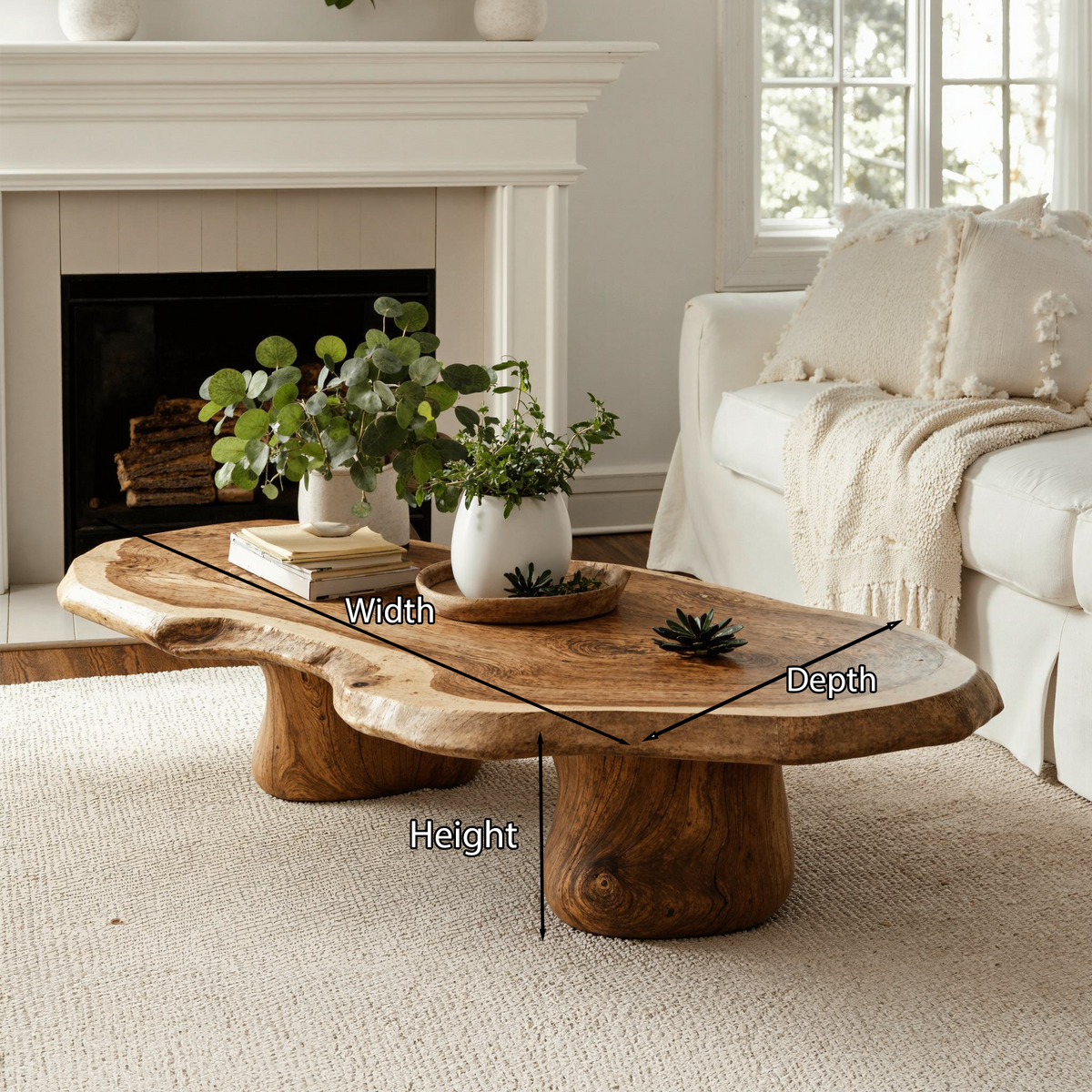 Modern Wood Coffee Table, Solid Natural Wood Living Room Table